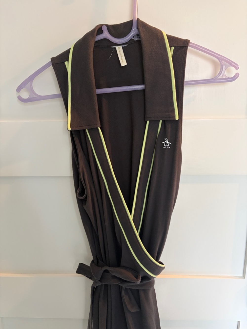 Original Penguin Black Sleeveless Wrap Dress with Lime Trim
